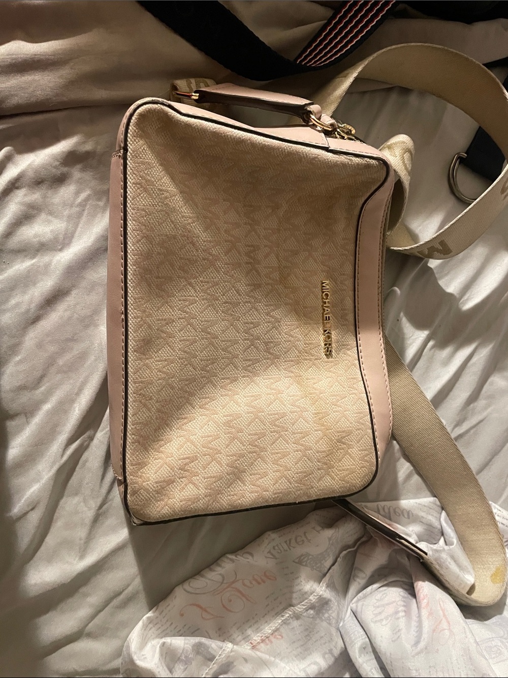 Michael Kors Cream and Pink Signature Crossbody Bag